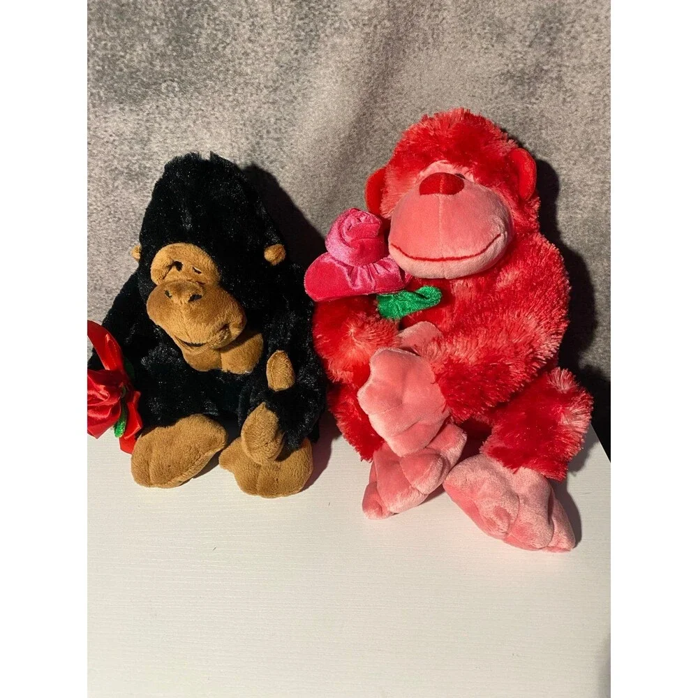 Lot of 2 Valentine’s Day Monkey Stuffed Animal Plush w/ Rose Small 6-14 in